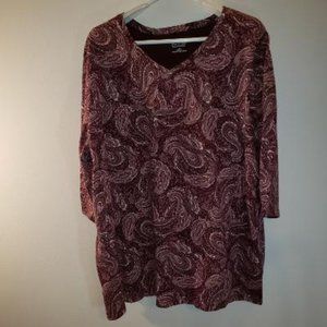 Catherines Maroon Paisley knit Tunic 1X